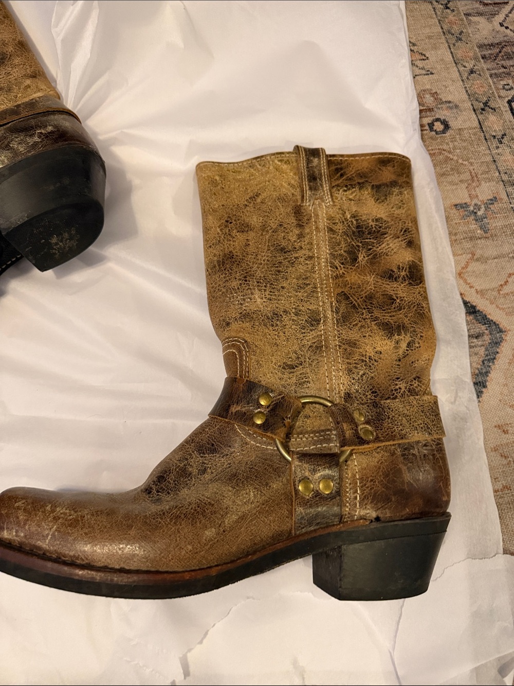 Frye Harness 12R Boots Women’s Distressed Tan brown Leather 9.5 - Picture 9 of 14